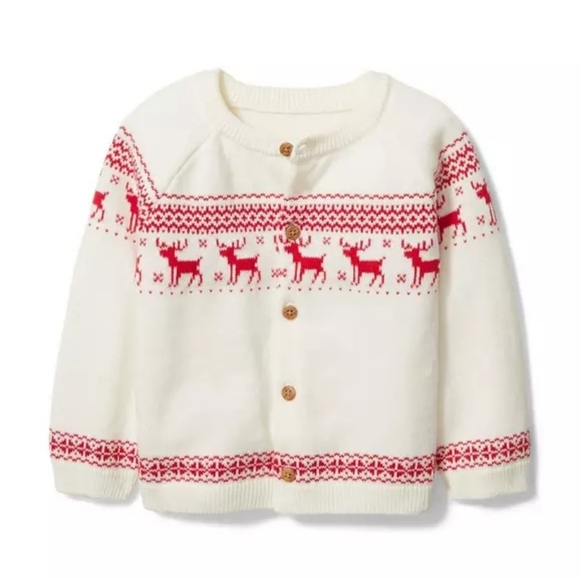 Janie and Jack Other - Janie and Jack Cream Cardigan with Red Reindeer